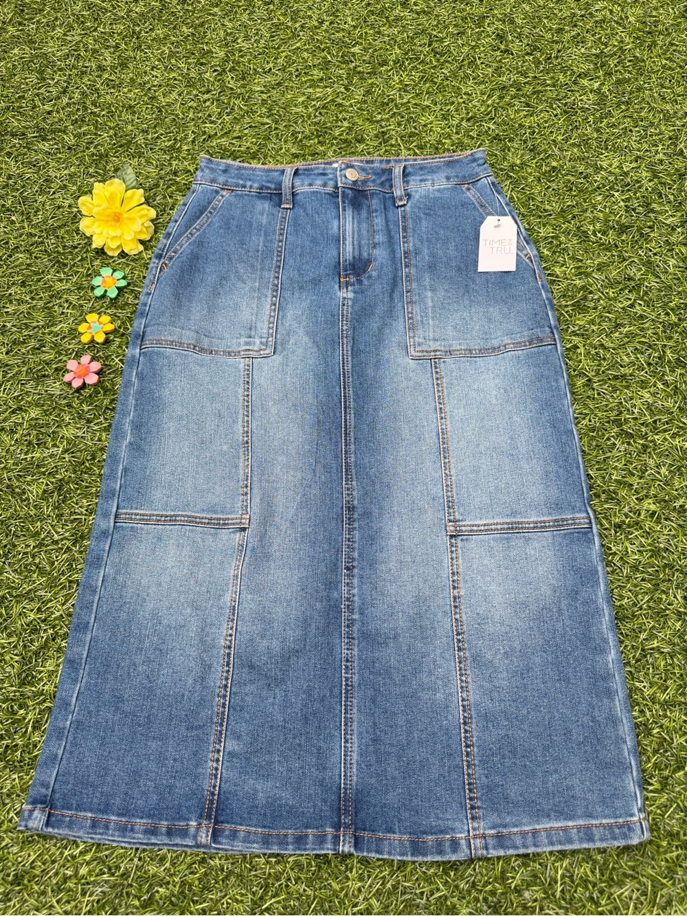 💙Denim Midi Skirt With Slit NWT Size 2 - Time and Tru